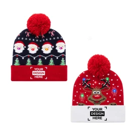 Chapeau de Noël | Acrylique doux | Avec lumière LED | Père Noël & renne | Pile incluse