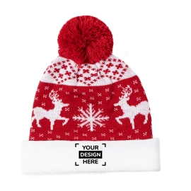 Chapeau de Noël | Acrylique polyester doux | Motifs de Noël | Avec pompon