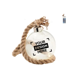 Pallina di Natale con cordoncino | Vetro e iuta | Incl. 8 luci LED