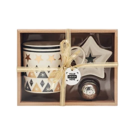 Set de mugs avec filtre à thé et mini-assiette | 21 x 9,5 x 15 cm | Céramique porcelaine | Boîte cadeau