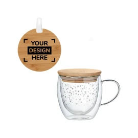 Mug à double paroi | Borosilicate & couvercle en bambou | 220ml | Lavage à la main conseillé | Design d'étoiles