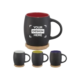 Tasse | Keramik | 400 ml | Deckel/Holzuntersetzer