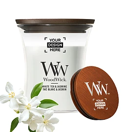 WoodWick | Duftkerze | Glas | Weißer Tee und Jasmin | 20 Stunden Brenndauer