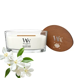 WoodWick | Duftkerze | Glas | Weißer Tee und Jasmin | Ellipse | 50 Stunden Brenndauer