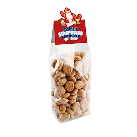 Block bottom bag | Plastic | 150 g Kruidnoten | Custom shaped header card | Full-colour print