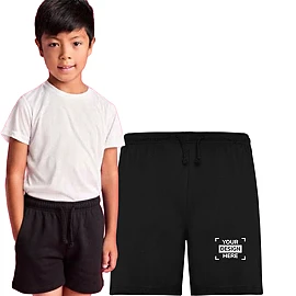 Short de sport enfant | Coton 200 g/m² | Taille élastique | Cordon réglable | Poches latérales