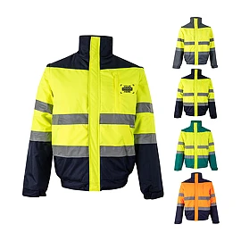 Gevoerde werkjas | Polyester 180 g/m² | PU-coating | Afneembare mouwen | Reflecterende strepen