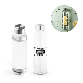 Waterfles | Glas & roestvrij staal | 500 ml | RVS dop | 360° bedrukking