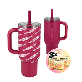 waterdrop® Gobelet isotherme | Acier inoxydable et PP | 1,1 L | Paille rabattable | 3 waterdrop Microdrinks