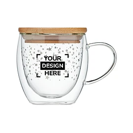 Taza de doble pared | Borosilicato y tapa de bambú | 220ml | Lavar a manos | Diseño de estrellas