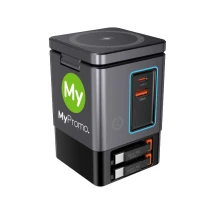 GAN oplader + intrekbare kabels | Gerecycled polycarbonaat | Draadloos opladen | 65 cm oplaadkabel