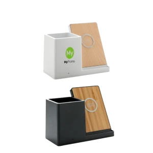 10W Wireless charger | Recycled plastic | With pen holder | 2 USB ports
