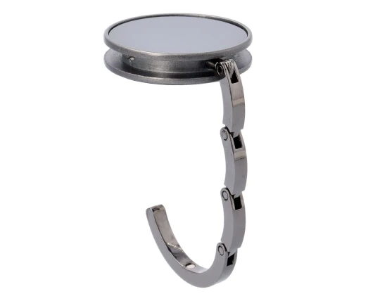 Bag hanger | Metal | ø45×10 mm|  With gunmetal finish and shiny plate | Silver