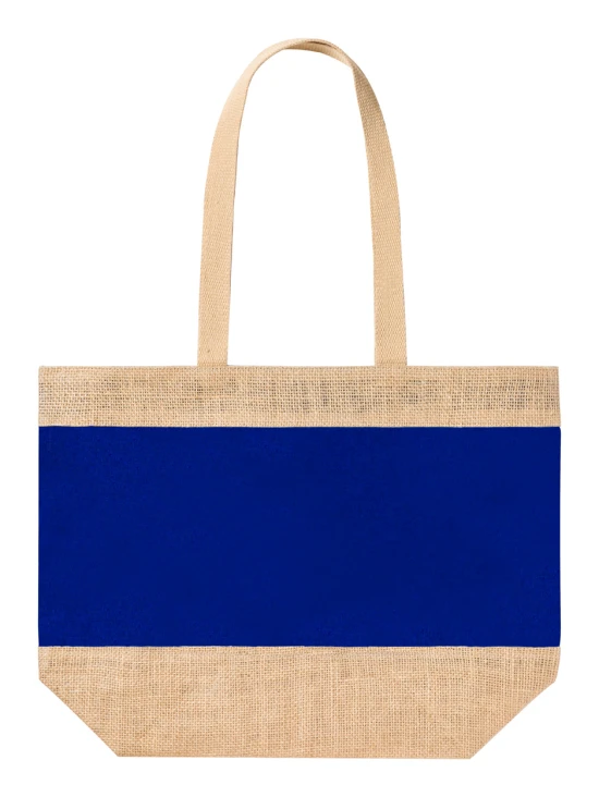Strandtas | Gelamineerde jute & katoen | Lange hengsels | Donker blauw;natuurlijk