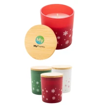 Christmas candle | Frosted glass holder with bamboo lid | Plant-based wax | Snowflake design