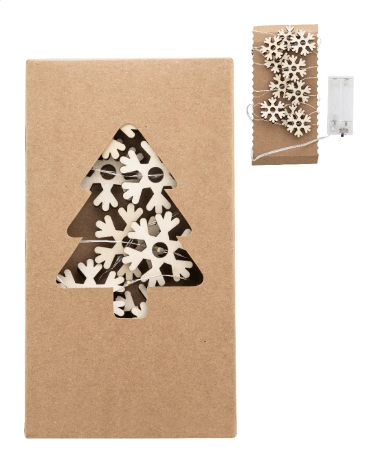 Kerstverlichting snoer | Hout | Sneeuwvlokvorm | 20 LED-lichten | Natuurlijk