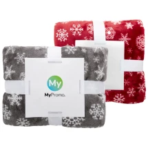 Kerstdeken | RPET | 120x150 cm | Met papieren kaart en lint | Sneeuwvlok design