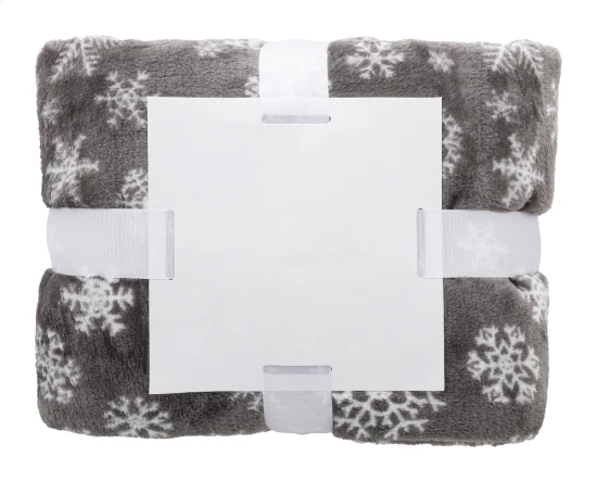 Kerstdeken | RPET | 120x150 cm | Met papieren kaart en lint | Sneeuwvlok design | Grijs