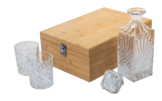Whisky set | Bamboo & glass | 3,5 kg | 340 × 235 × 122 mm | Decanter 750 ml & 2 glasses 280 ml | Natural