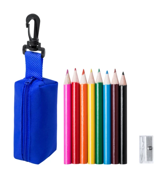 Coloured pencil set | Polyester & wood | 8 pencils & sharpener | Blue