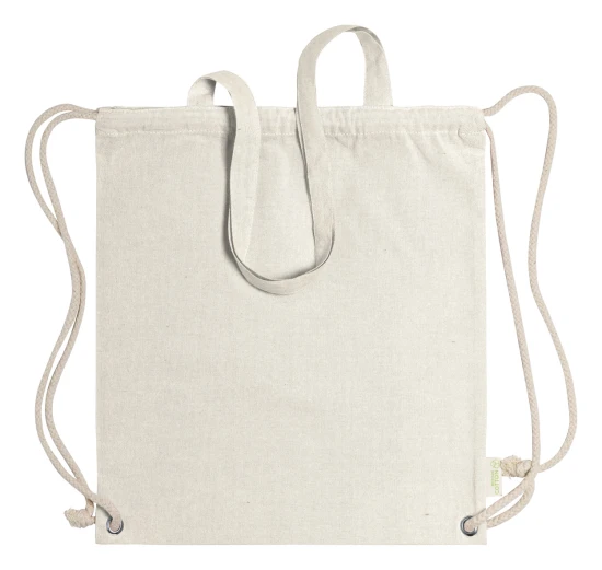 Borsa con coulisse | Cotone riciclato 140g/m² | Cordoncini intrecciati spessi | Manici lunghi | Beige