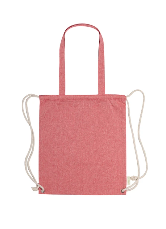 Borsa con coulisse | Cotone riciclato 140g/m² | Cordoncini intrecciati spessi | Manici lunghi | Rosso