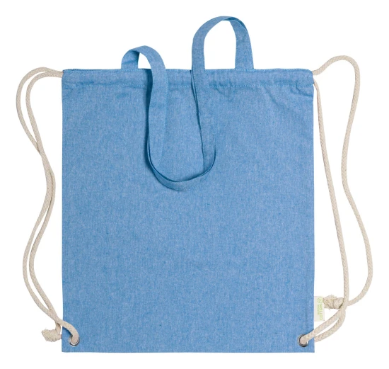 Borsa con coulisse | Cotone riciclato 140g/m² | Cordoncini intrecciati spessi | Manici lunghi | Blu