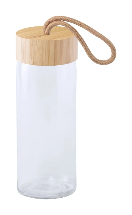 Small drinking bottle with bamboo lid | Glass | 430 ml | Engraving | Transparent;natural