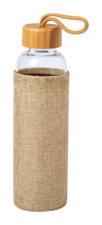 Water bottle with polyester sleeve | Glass | 500 ml | Bamboo lid | Natural