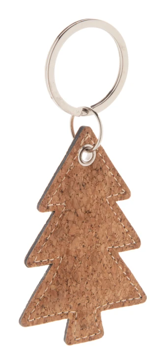 Fir tree-shaped keyring | Leather and cork | With a metal ring | Natural
