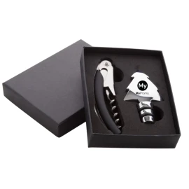 Wine set | Metal | Corkscrew & cork | Christmas tree | In black gift box