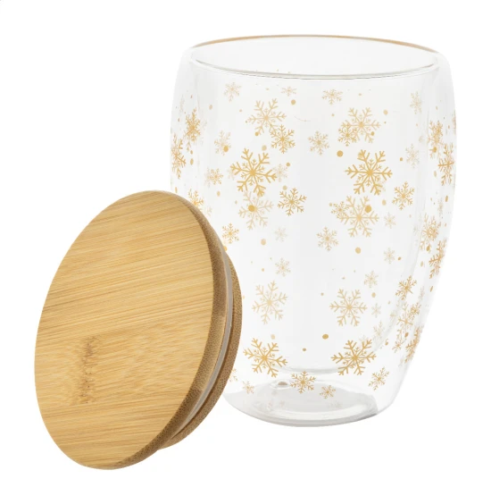 Tasse isotherme de noël | Verre | 310 ml | Motif flocon de neige | Transparent;naturelle