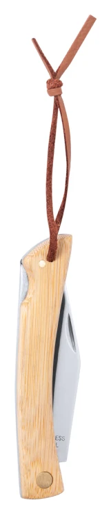 Pocket knife | Stainless steel & bamboo | PU leather carry strap | Natural
