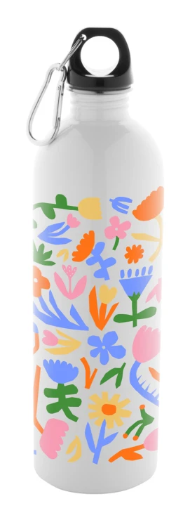 Recycled stainless steel bottle | 750 ml | Aluminium carabiner I Sublimation printing | White