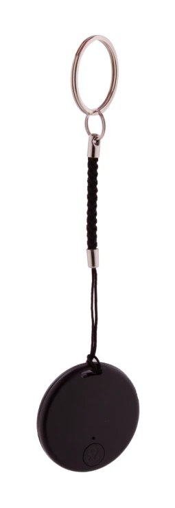 Ronde key finder | Kunststof & metaal | Met koord en sleutelring | Zwart
