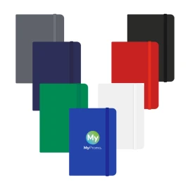 A5 notebook | PU leather covered | 100 lined sheets | Rubber strap