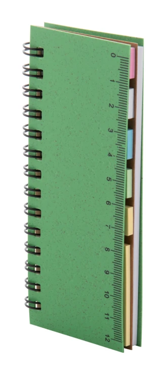 Mini-notitieboekje | Gerecycled papier en tarwestro | 40 gelinieerde pagina's | Met plaknotities, paginamarkers en liniaal | Groen