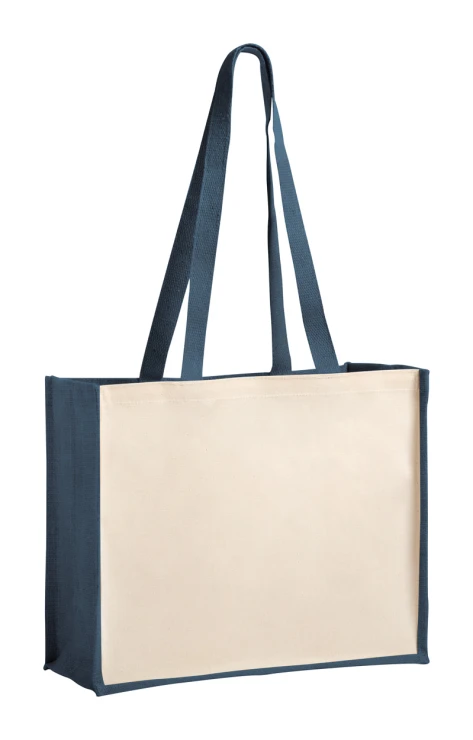 Shopping bag | Laminated cotton and jute | Long handles | Dark blue;natural