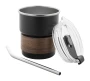 Travel cup | Recycled stainless steel single wall | Walnut wood grip | Plastic lid & straw | 260 ml
