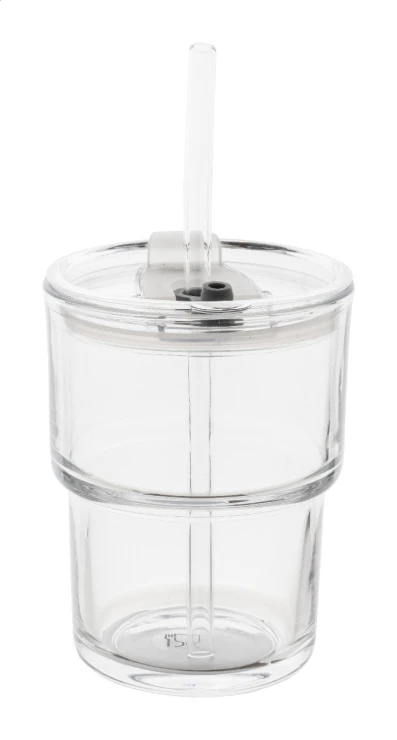 Reisbeker | Glas | Kunststof deksel & glazen rietje | 400 ml | Transparant