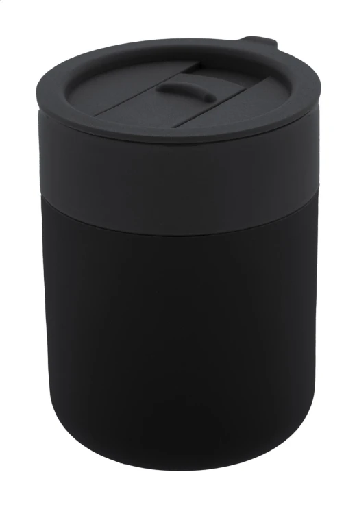 Travel mug | Silicone covered ceramic | 300 ml | With lid | Black