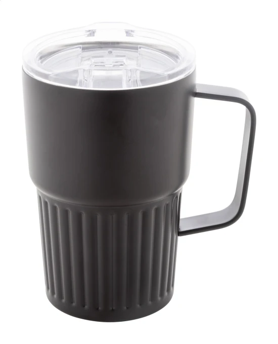 Thermo mug | Recycled stainless steel double wall | ABS plastic lid | 470 ml | Black