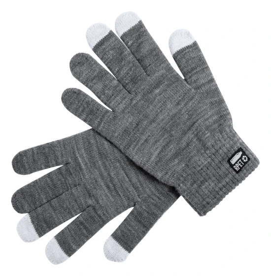 Gants tactiles | rPET | Revêtement spécial sur 3 doigts | Impression en quadrichromie | Gris cendré