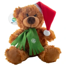 Pluche teddybeer | Polyester | Kerstmuts en sjaal | Met label