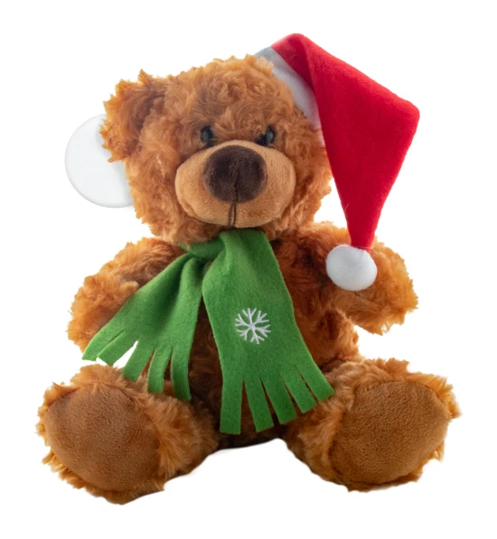 Plush teddy bear | Polyester | Santa hat and scarf | With a tag | Brown;red