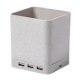 Multifunktionaler Stifthalter | Mit USB-Hub | Weizenstroh | Kabelloses Ladegerät
