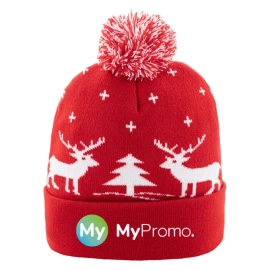 Christmas winter hat | Acrylic | 22x22 cm | Knitted | With bobble