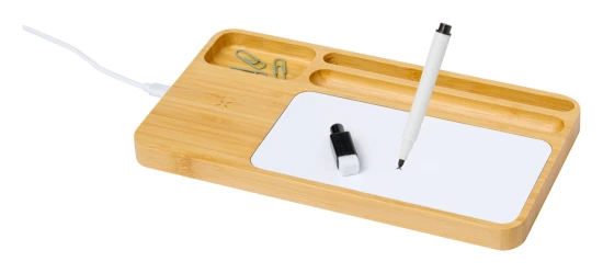 Draadloze oplader-organizer | Bamboe | 28x33x36 cm | Whiteboard oppervlak | Incl. viltstift en gum | Natuurlijk