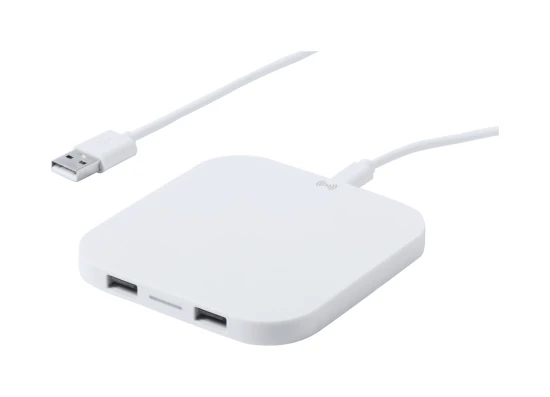 Plastic wireless charger | With 2 USB ports | 2100 mA | White