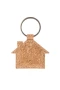 Porte-clé en forme de maison | Cuir et liège | Avec anneau en métal